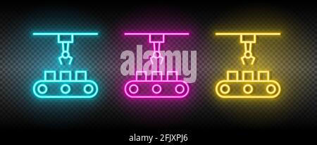 hydraulic arm, industrial arm neon icon set Stock Vector