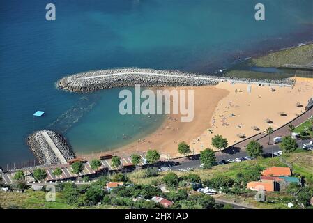 Man made sandy beach Machico Madeira Portugal Stock Photo