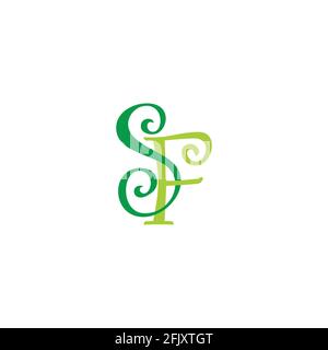 letter sf curves green ribbon colorful design logo vector Stock Vector