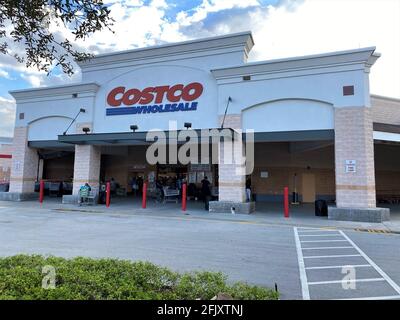 Costco Wholesale warehouse center.  Costco Warehouse store providing warehouse prices on name brands for membership based customers. Stock Photo
