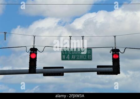 Hialeah street sign, West 4th Avenue also known as KC and the sunshine band way and service road. A very known street among the Hispanic community. Stock Photo