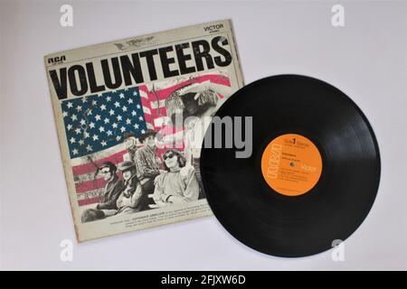 Psychedelic rock band, Jefferson Airplane music album on vinyl record LP disc. Titled: Volunteers Stock Photo