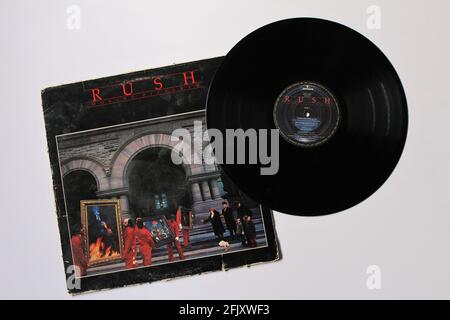 Progressive Canadian Rock band, RUSH music album on vinyl record LP disc. Titled: Moving Pictures Stock Photo