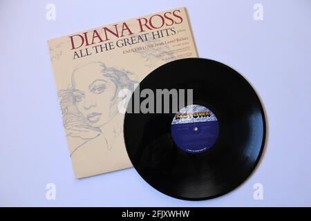 RB Soul artist, Diana Ross music album on vinyl record LP Motown disc. Titled: All the Great Hits Stock Photo