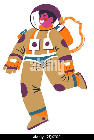 Astronaut man in costume, cosmonaut in outer space Stock Vector