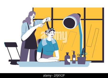 Woman having hairdo in hairdressers beauty salon Stock Vector