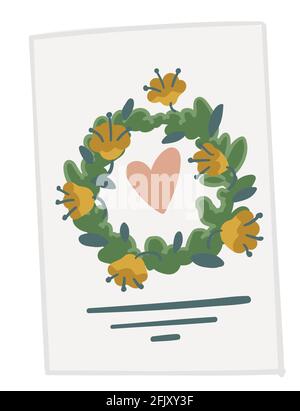 Invitation card with foliage and heart, save date Stock Vector