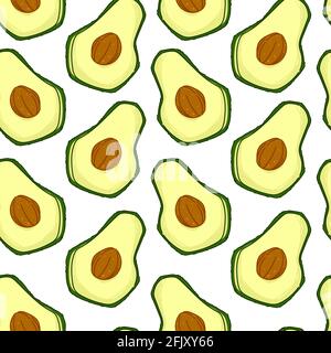 Avocado fruit with seed, fresh veggie pattern Stock Vector