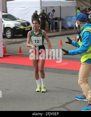 Non Exclusive: KYIV, UKRAINE - APRIL 25, 2021 - Marinela Nineva of Bulgaria has claimed bronze in the women's marathon during the Kyiv Euro Marathon 2 Stock Photo