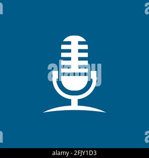 Microphone Icon On Blue Background. Blue Flat Style Vector Illustration. Stock Vector