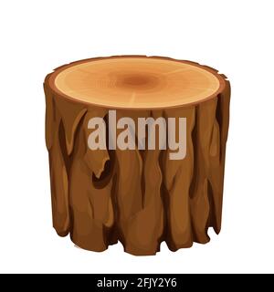 Tree log, wooden material in flat cartoon style isolated on white background. Textured detailed clipart, boulder. Cutting part, section. Vector illust Stock Vector