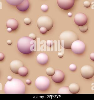 Vector dynamic background with colorful realistic 3d balls. Round sphere in pearls pastel colors on backdrop. Powder balls, foundation, powder, blush Stock Vector