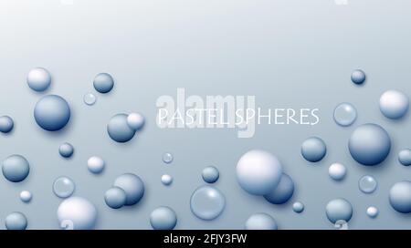 Vector dynamic background with colorful realistic 3d balls. Round sphere in pearls pastel colors on backdrop. Powder balls, foundation, powder, blush Stock Vector