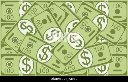 Scattered dollars flat illustration. Wealth concept and symbol of success. Vector background of US dollar banknotes in cartoon style. Stock Vector