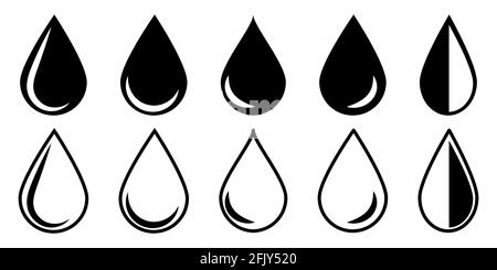 Set of black water drops icons. Vector template illustration isolated on white background Stock Vector