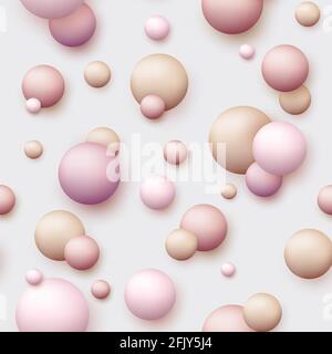 Vector dynamic background with colorful realistic 3d balls. Round sphere in pearls pastel colors on backdrop. Powder balls, foundation, powder, blush Stock Vector