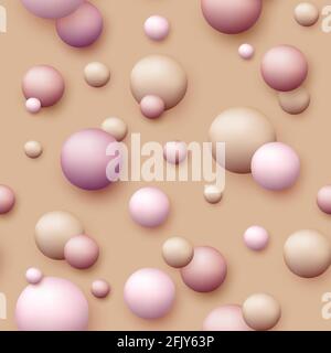 Vector dynamic background with colorful realistic 3d balls. Round sphere in pearls pastel colors on backdrop. Powder balls, foundation, powder, blush Stock Vector