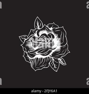 White rose logo in black background vector template Stock Vector
