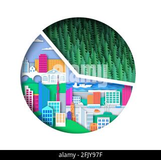 Urbanization pie charts infographic. Vector illustration in paper art style. Stock Vector