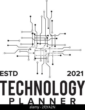 Technology logo design with circuit icon vector template Stock Vector