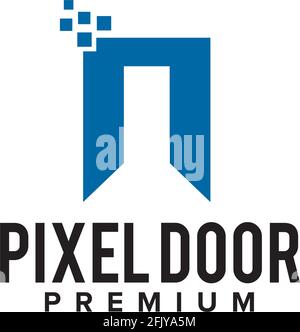 Pixel door logo design vector template Stock Vector