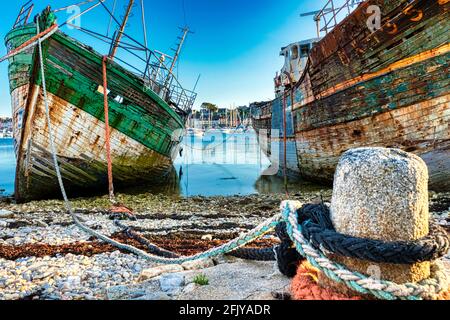 Ship cemetry in Camaret-sur-Mer / France / Brittany - Ship wrecks in the port Stock Photo