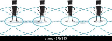 Silhouettes of a group of stick figures connected by lines. Representation of a network, or a social network. Stock Vector