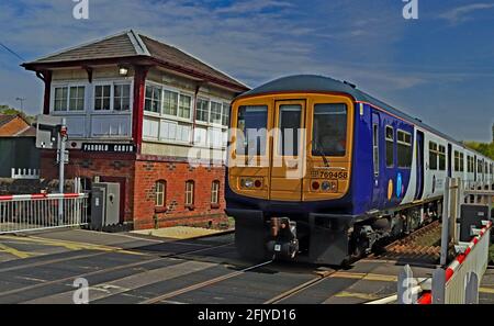 One of Northern’s “new” flexi units arrives at Parbold station on 26.4.21. The testing of the trains has restarted on the Southport to Wigan line. Stock Photo