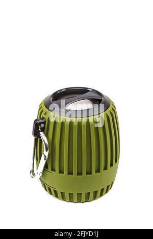 Stylish compact music speaker isolated on white background. Stock Photo