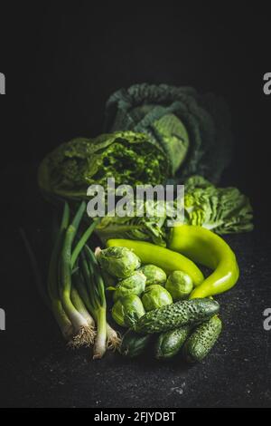 Different types of green vegetables. Stock Photo