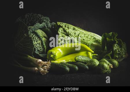 Different types of green vegetables. Stock Photo