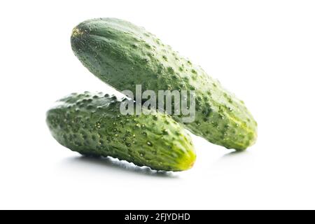 Fresh green cucumbers isolated on white background. Stock Photo