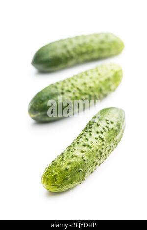 Fresh green cucumbers isolated on white background. Stock Photo