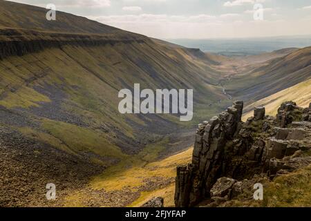High Cup Nick, a classic U shaped valley in the North Pennines area in England. Stock Photo