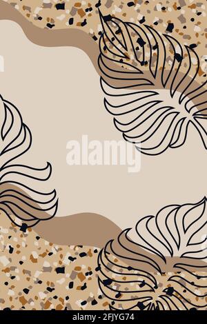 Tropical leaves boho style background with space Stock Vector