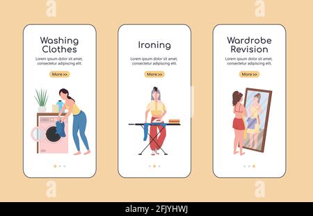 Clothes revision onboarding mobile app screen flat vector template Stock Vector