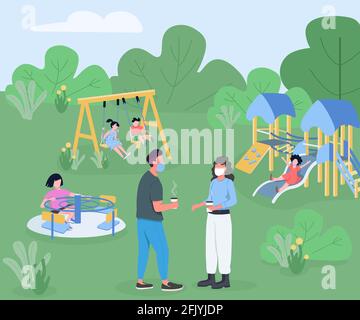 Kindergarten daily routine flat color vector illustration set Stock ...