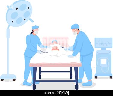 Doctors at surgical procedure flat color vector faceless characters Stock Vector