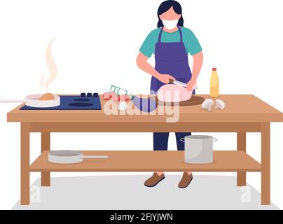 Female chef in face mask flat color vector faceless character Stock Vector
