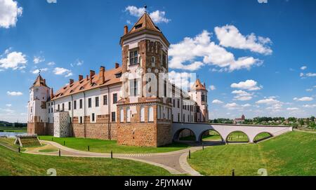 Panorama of the Mir Castle Complex in Mir town, Belarus Stock Photo