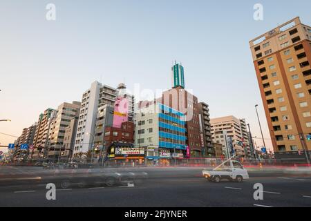 Tokyo, Japan - December 12, 2015: Road juction at Sumida district during rush hour, Tokyo, Japan. Stock Photo