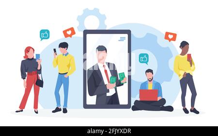 Social media marketing and earnings from paid content advertising concept Stock Vector