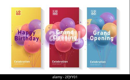 Grand opening banners with red ticker tape and transparent air balloons  with gold confetti inside Stock Vector by ©Happymia 92129154