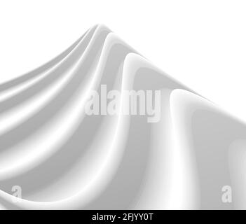 Close up illustration of snow white mountain peak, 3d graphic with waves, white cone on white background Stock Vector