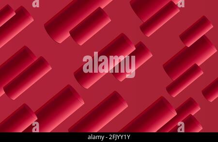 Abstract 3D background of red cylinders moving in diagonal diresction forming texture, red 3d objects Stock Vector