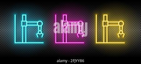 hydraulic arm, industrial arm neon icon set Stock Vector