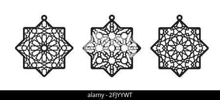 Ramadan cnc decor. Laser cutting stars set vector template Stock Vector