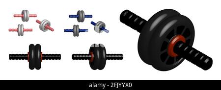 realistic 3D model of sports wheel for press training. Healthy lifestyle, sports in gym and at home. Vector Stock Vector