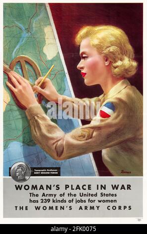 Women's Army Corps (WAC), Woman's place in War, Topographic Draftsman, American, WW2 female war work poster, 1941-1945 Stock Photo