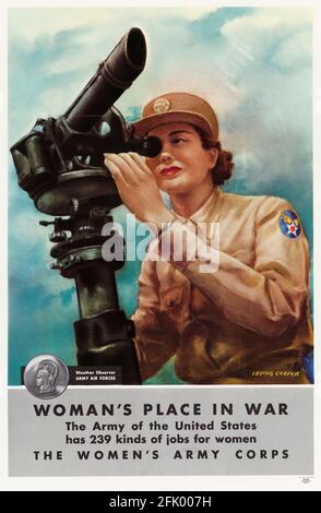 Women's Army Corps (WAC), Woman's place in War, Weather Observer, American WW2 female war work poster, 1941-1945 Stock Photo